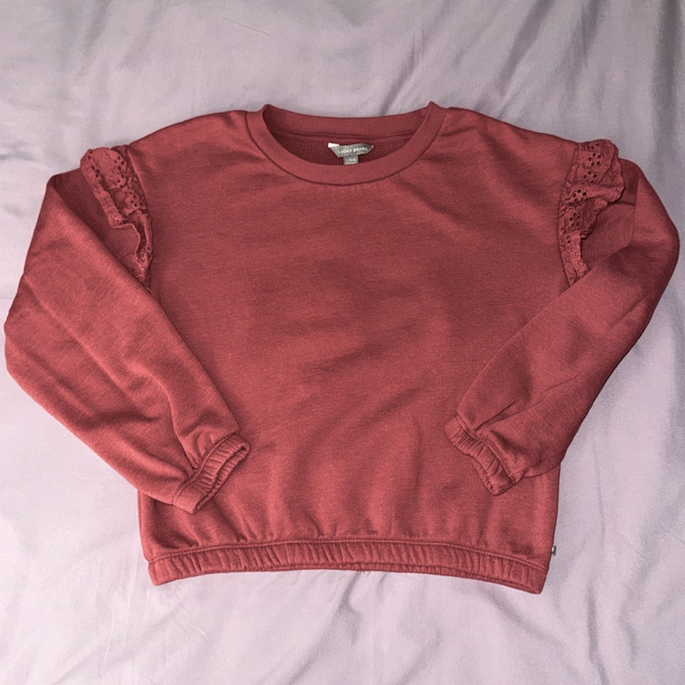 EUC Lucky Brand Big Kid’s Embroidered Eyelet Ruffle Sweater - Large
